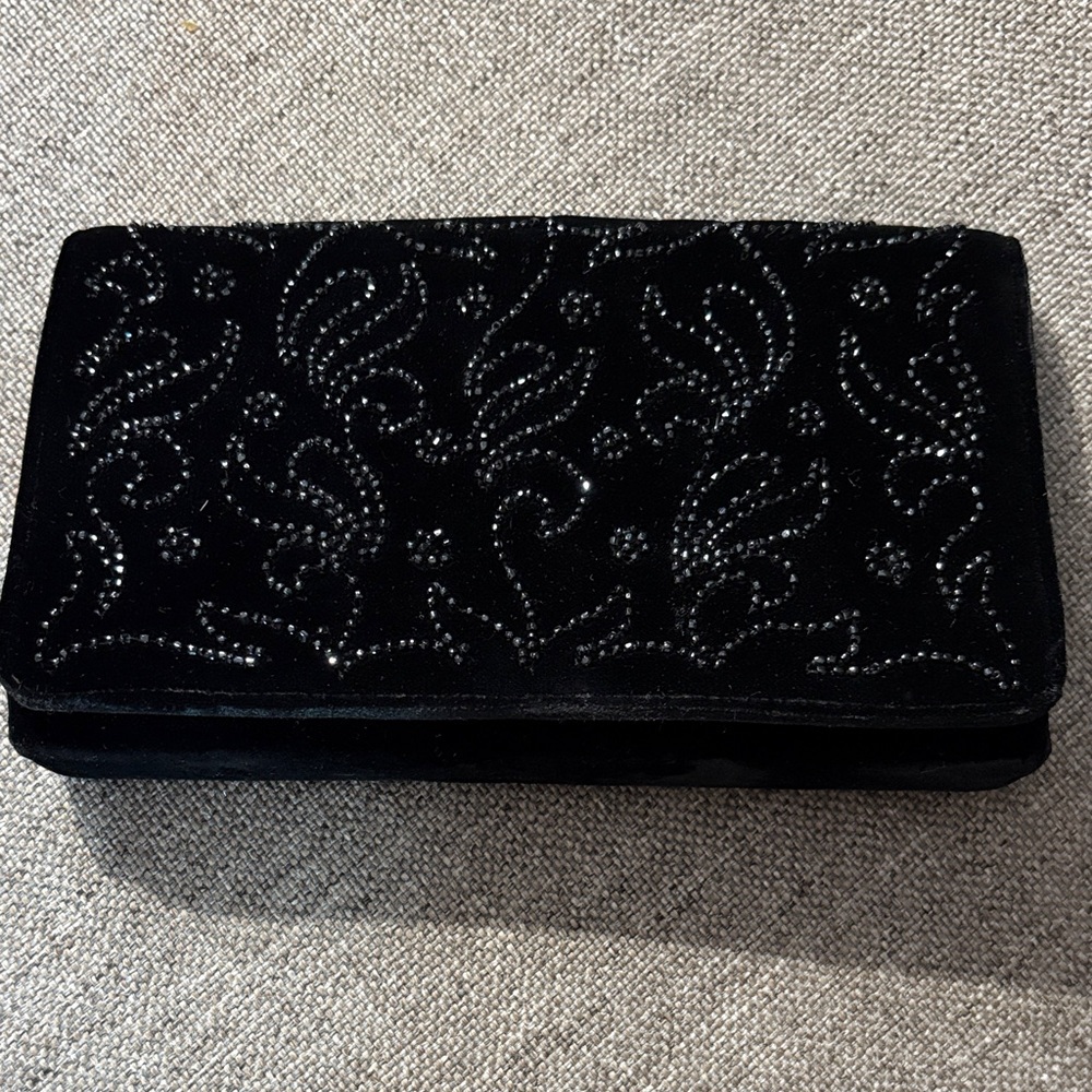 Elegant Black Clutch with Rhinestone Design
